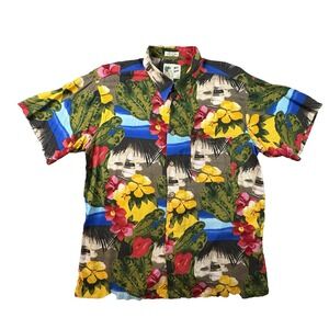 M.E. Sport Men's XL Multicolor Hawaiian Tropical Floral Rayon Camp Aloha SS AOP